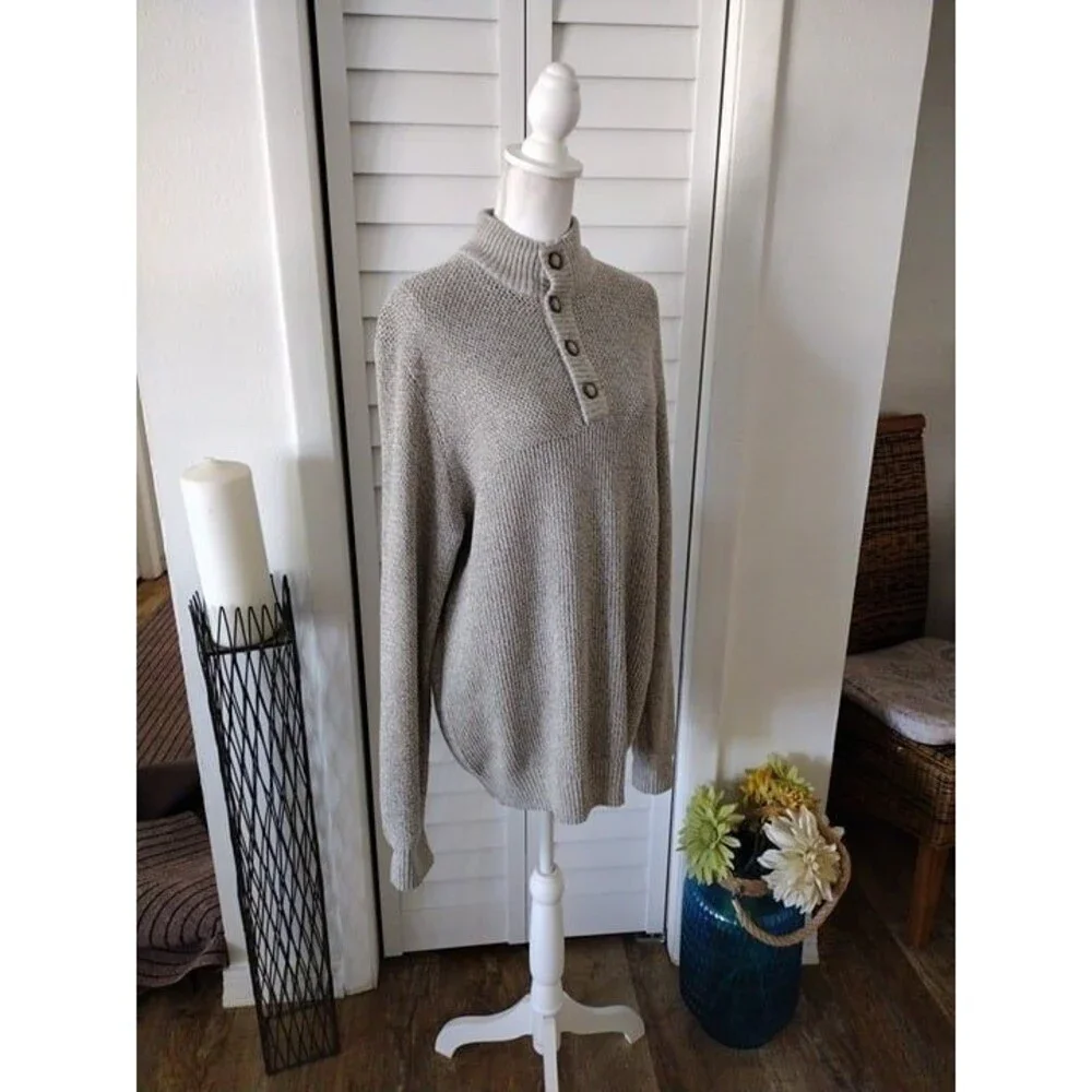 G.H. Bass‎ & Co. Mens Size L Grey Canyon 4 Button Mockneck Sweater Sherpa Collar